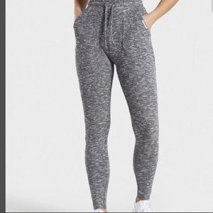 Gymshark Slounge Ribbed Leggings Joggers Med  Gray drawstring knit